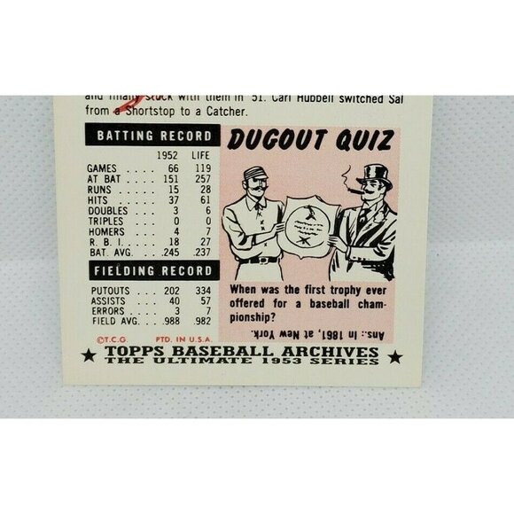 Vintage Sal Yvars 1953 Topps Archives Baseball Card #11 Reprint Collectible - Picture 5 of 5